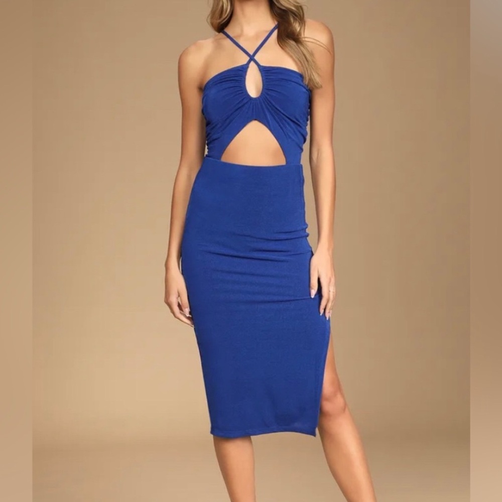 Lulus Cutout Blue Midi Dress Bodycon